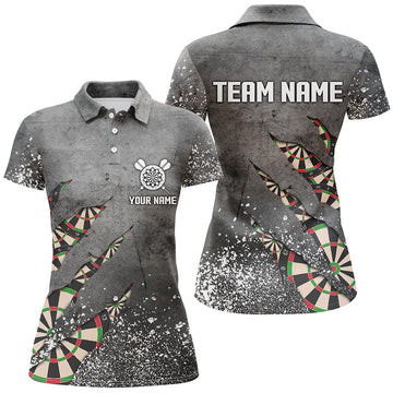 Custom Paint Splash Grey Womens Darts Polo Shirt Custom Dart Shirts For Women Team Dart Jerseys