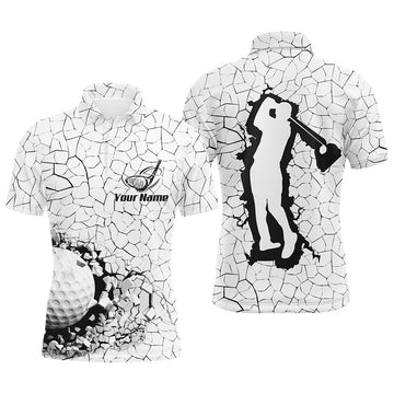 FUNSTUFFPRINT Golf Breaker Mens Polo Shirts, Custom Black And White Golf Shirts For Men, Cool Golf Gifts Polo Shirt Size S-5XL