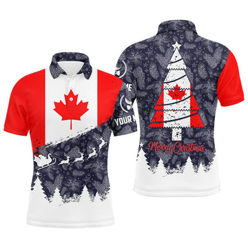 FUNSTUFFPRINT Merry Christmas Canada Flag Golf Mens Polo Shirt Custom Patriotic Golf Polo Shirt Size S-5XL