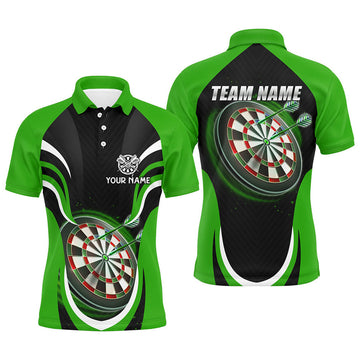 Personalized Black Green Mens Darts Polo Shirt, Custom Darts Shirt For Men Dart Jerseys