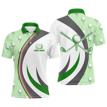 FUNSTUFFPRINT Golf Ball On Tee Green Mens Polo Shirts Custom Golf Elements Cool Golf Shirts For Men Golf Polo Shirt Size S-5XL