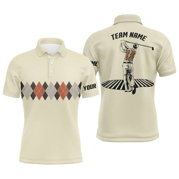 Custom Vintage Argyle Pattern Mens Golf Polo Shirt Custom Name Funny Golf Shirts For Men Golf Gifts