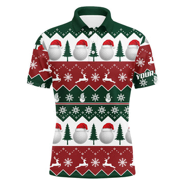 FUNSTUFFPRINT Golf Santa Merry Christmas Tree Snow Mens Polo Shirt Customized Christmas Golf Gifts For Men Polo Shirt Size S-5XL