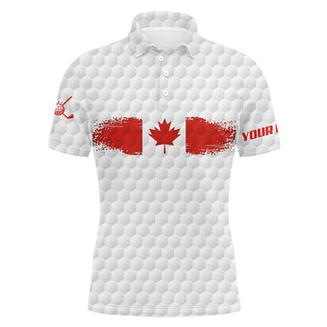 FUNSTUFFPRINT Retro Canadian Flag Mens Golf Polo Shirts Custom White Golf Pattern Patriotic Golf Shirts For Men Polo Shirt Size S-5XL