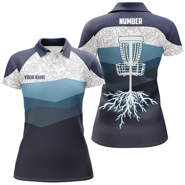 Custom Navy Blue Mountains Disc Golf Polo Shirt Custom Disc Golf Shirts For Women Cool Golf Gifts