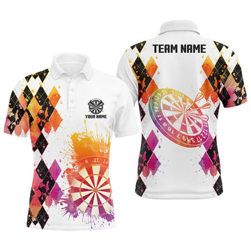 Custom Colorful Watercolor Argyle Pattern Mens Darts Polo Shirt Custom Dart Jerseys For Men
