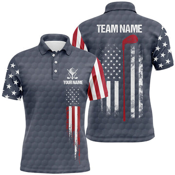 Custom Navy American Flag Mens Golf Polo Shirts Custom Patriotic Team Golf Shirts For Men Golf Gifts
