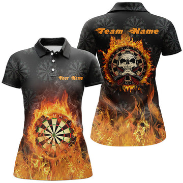 Custom Fire Flame Skull Darts Womens Polo Shirts Custom Darts Shirt For Women Cool Dart Jerseys