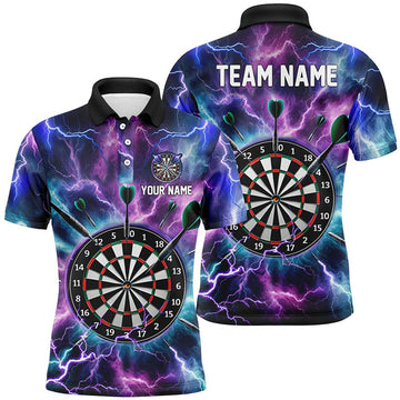 Custom Purple Thunder Lightning Mens Darts Polo Shirt Custom Darts Shirt For Men Dart Jerseys