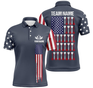 Custom American Flag Navy Mens Darts Polo Shirt Custom Patriotic Darts Shirts For Men Dart Jersey