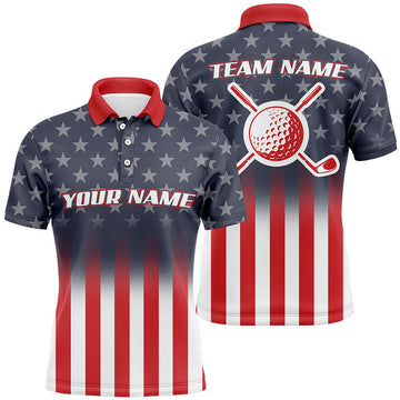Custom Gradient American Flag Mens Golf Polo Shirt Custom Patriotic Golf Tops For Men Golf Gifts