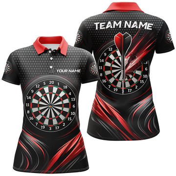 Custom Black&Red Sport Womens Darts Polo Shirt Custom Darts Shirt For Women Cool Dart Jerseys
