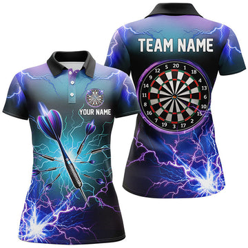 Custom Purple Thunder Lightning 3D Darts Polo Shirt Custom Dart Shirts For Women Dart Jerseys