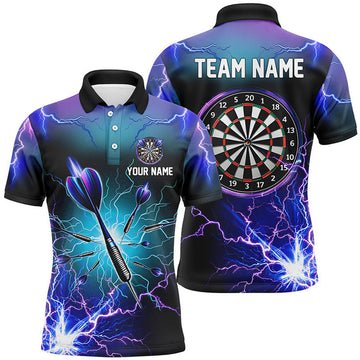 Custom Purple Thunder Lightning 3D Mens Darts Polo Shirt Custom Dart Shirts For Men Dart Jerseys