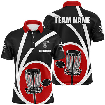 FUNSTUFFPRINT Customized Black Red Mens Disc Golf Polo Shirts Cool Disc Golf Polo Shirt Size S-5XL