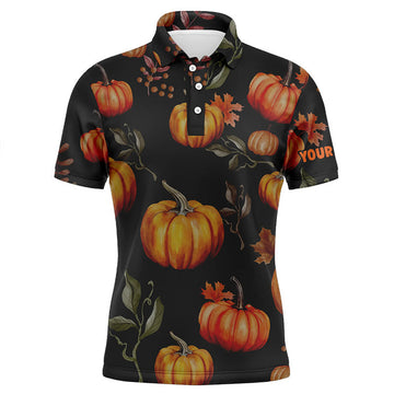 FUNSTUFFPRINT Watercolor Pumpkin Thanksgiving Mens Golf Polo Shirt Customized Fall Pattern Golf Polo Shirt Size S-5XL