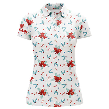 Custom Christmas Flowers Seamless Pattern Golf Polo Shirts Custom Golf Shirts For Women Golf Gifts