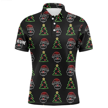 FUNSTUFFPRINT Neon Christmas Tree And Santa Mens Golf Polo Shirts Custom Funny Golf Shirts For Men Polo Shirt Size S-5XL