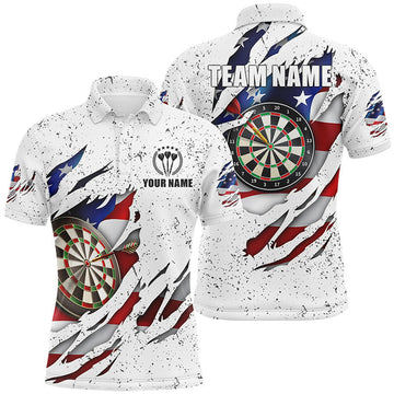 FUNSTUFFPRINT American Flag White Grunge Mens Dart Polo Shirt Size S-5XL