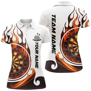 Custom Fire Flame Dartboard Womens Darts Polo Shirt Custom Dart Shirts For Women Dart Jerseys