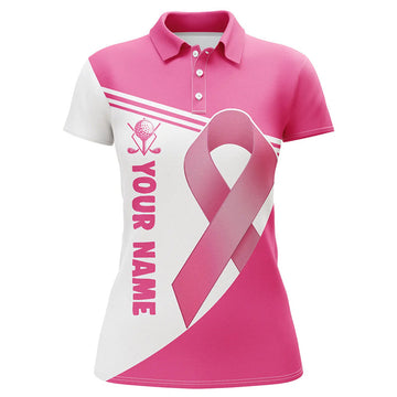 Custom Breast Cancer Pink Ribbon Womens Golf Polo Shirts Custom Golf Shirts For Women Golfing Gifts