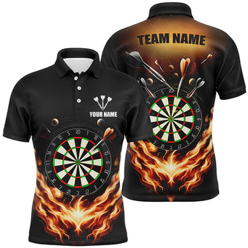 Custom Black Orange Fire Flame Mens Darts Polo Shirt Custom Darts Shirt For Men Dart Jerseys