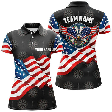 Custom Waving American Flag Darts Polo Shirt Custom Eagle Patriotic Women Darts Jersey Shirt