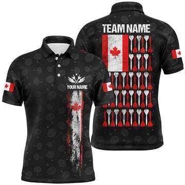 FUNSTUFFPRINT Retro Canada Flag Black Darts Men Polo Shirt Custom Patriotic Darts Polo Shirt Size S-5XL