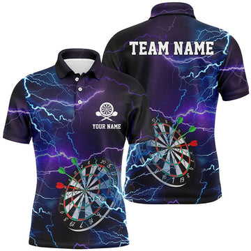 Personalized Thunder Lightning Purple Mens Darts Polo Shirt Custom Dart Jersey For Men
