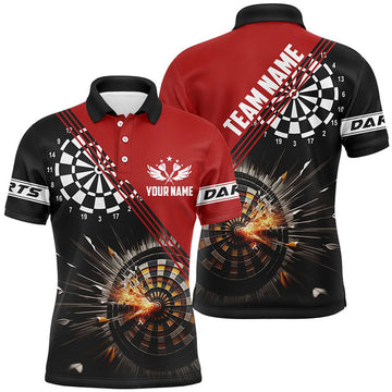 Custom Black Red Darts Fire Personalized Mens Polo Shirt Custom Dart Jerseys For Men