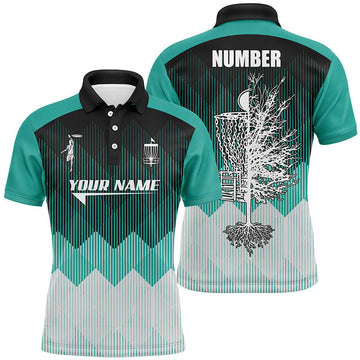 Custom Turquoise Geometric Pattern Mens Disc Golf Polo Shirt Personalized Disc Golf Tops For Men Golf gifts