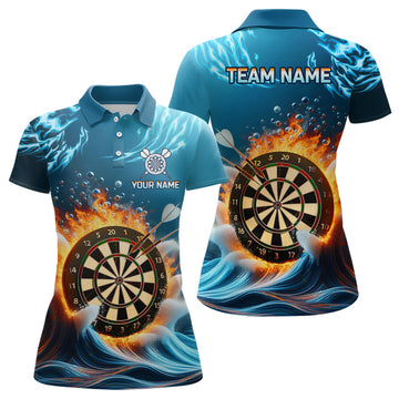 Custom Fire And Water Blue Womens Darts Polo Shirt Custom Darts Shirt For Women Dart Jerseys