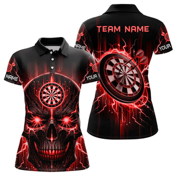 Custom Black Red Skull Womens Darts Polo Shirt Custom Scary Darts Shirt For Women Dart Jerseys