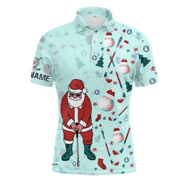 FUNSTUFFPRINT ,Christmas Golf Pattern Mint Mens Polo Shirts
