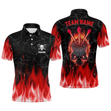 Custom Red Flame Skull Darts Mens Polo Shirt Custom Scary Darts Shirt For Men Cool Dart Jerseys