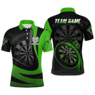 Personalized Black Green 3D Mens Darts Polo Shirt Custom Cool Darts Team Jersey For Men