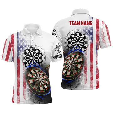 Custom Smoky American Flag Mens Darts Polo Shirt Custom Patriotic Darts Shirt For Men Dart Jerseys
