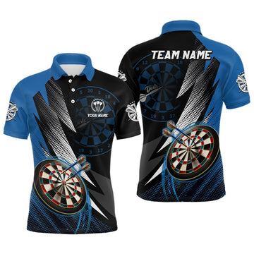 Personalized Black Blue Mens Darts Polo Shirt Custom Cool Dart Shirt For Men Team Jersey
