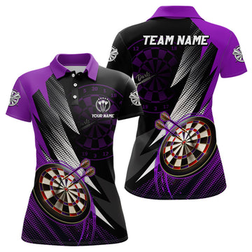Custom Personalized Black Purple Womens Darts Polo Shirt Custom Darts Shirt For Women Team Jersey