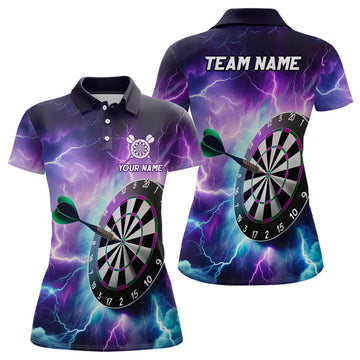 Custom Purple Thunder Lightning Womens Darts Polo Shirt Custom Darts Shirt For Women Dart Jerseys