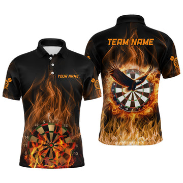 Custom Orange Fire Flame Eagle Mens Darts Polo Shirt Custom Dart Shirts For Men Dart Jerseys