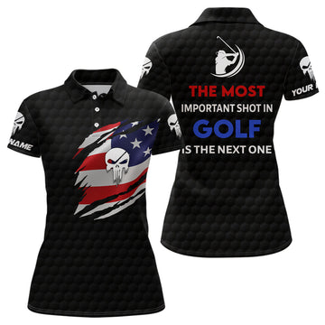 Custom Patriotic American Flag Golf Polo Shirts Custom Name Skull Golf Shirts For Women Golfing Gift