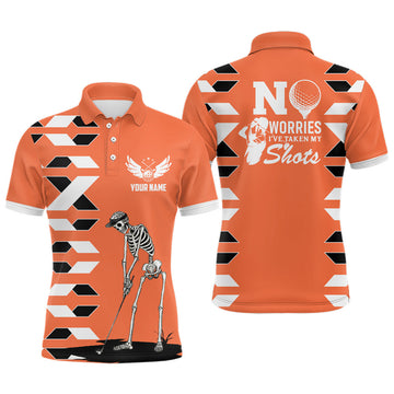 Custom Mens Skull Golf Polo Shirts Personalized Orange Golf Shirts For Men, Halloween Golf Gifts