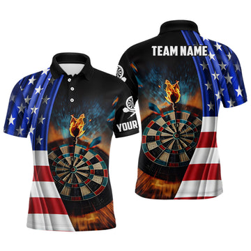Custom American Flag Mens Darts Polo Shirt Custom Fire Patriotic Darts Shirt For Men Dart Jerseys