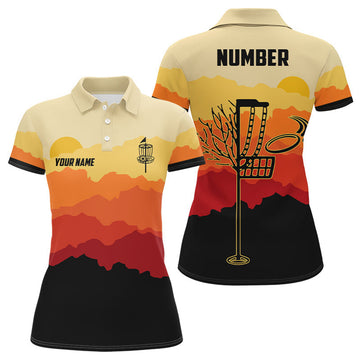 Custom Sunset Pattern Womens Golf Polo Shirts, Custom Golf Shirt Disc Golf Shirts For Women, Golf Gifts