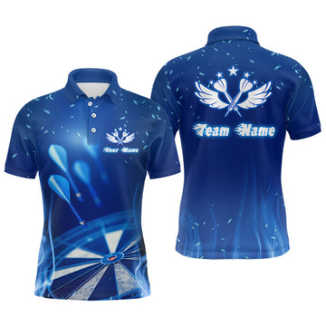 Custom Blue Fire Flame Star Personalized Mens Darts Polo Shirt Custom Cool Dart Jerseys For Men