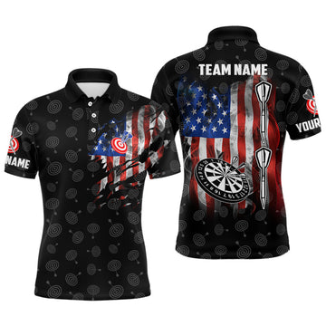 Custom Smoke American Flag Mens Darts Polo Shirt Custom Patriotic Darts Shirt For Men Dart Jersey