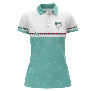 Custom Turquoise Christmas Golf Polo Shirts Custom Winter Golf Shirts For Women Xmas Golf gifts