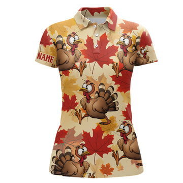 Custom Turkey Thanksgiving Golf Polo Shirt Fall Maple Leaves Custom Golf Shirts For Women Golf Gifts