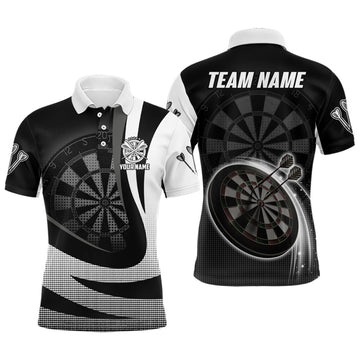 Personalized Black White 3D Mens Darts Polo Shirt Custom Cool Darts Team Jersey For Men